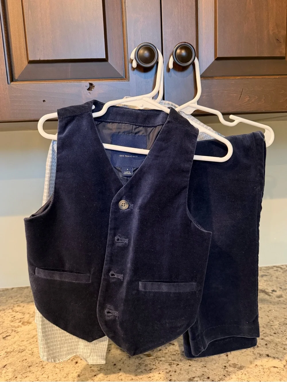 Janie and Jack Navy Velvet Special Occasion Vest & Pants Set with Dress Shirt